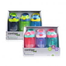 特价清仓套盒 美国Contigo康迪克儿童吸管运动水杯 宝宝儿童喝水防漏防摔 可爱便携 一盒3只多色