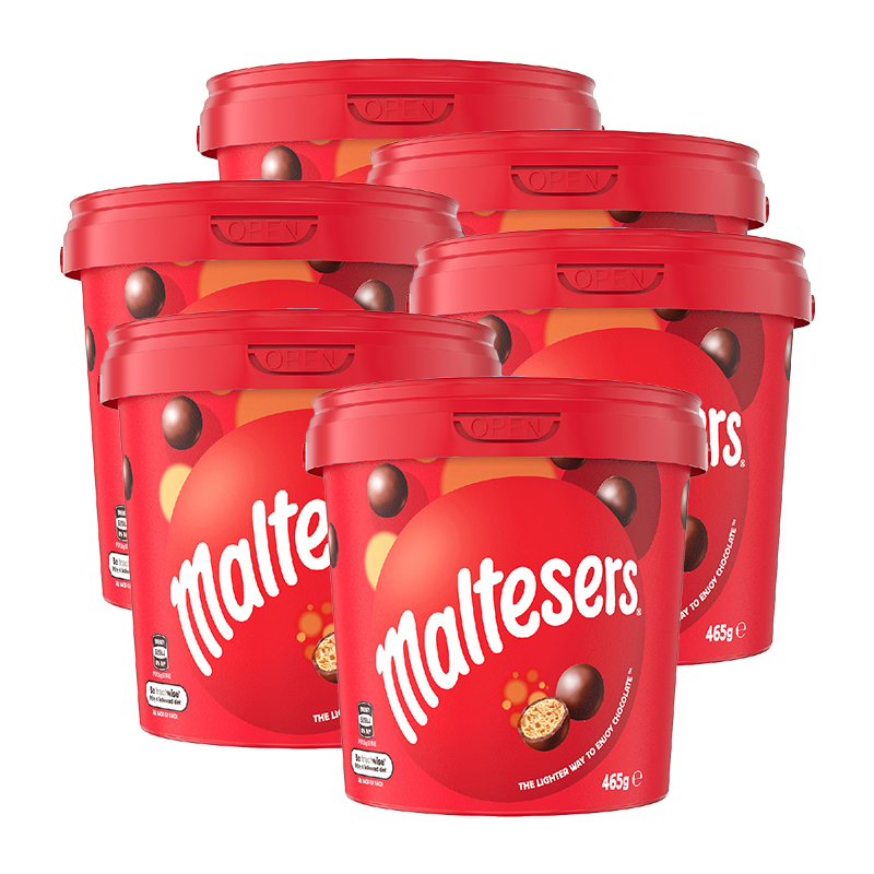 【超级特惠原箱】澳洲麦提莎Maltesers麦丽素 牛奶夹心巧克力零食桶装 465g*6桶