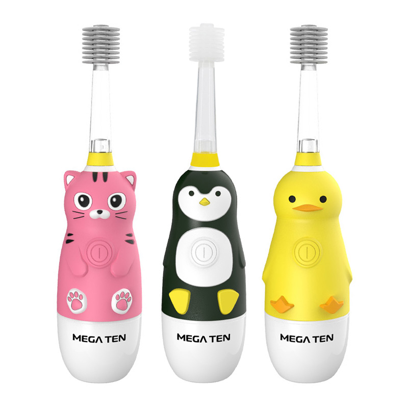 Megaten360度儿童牙刷宝宝婴儿牙刷安全声波电动牙刷柔顺软毛刷